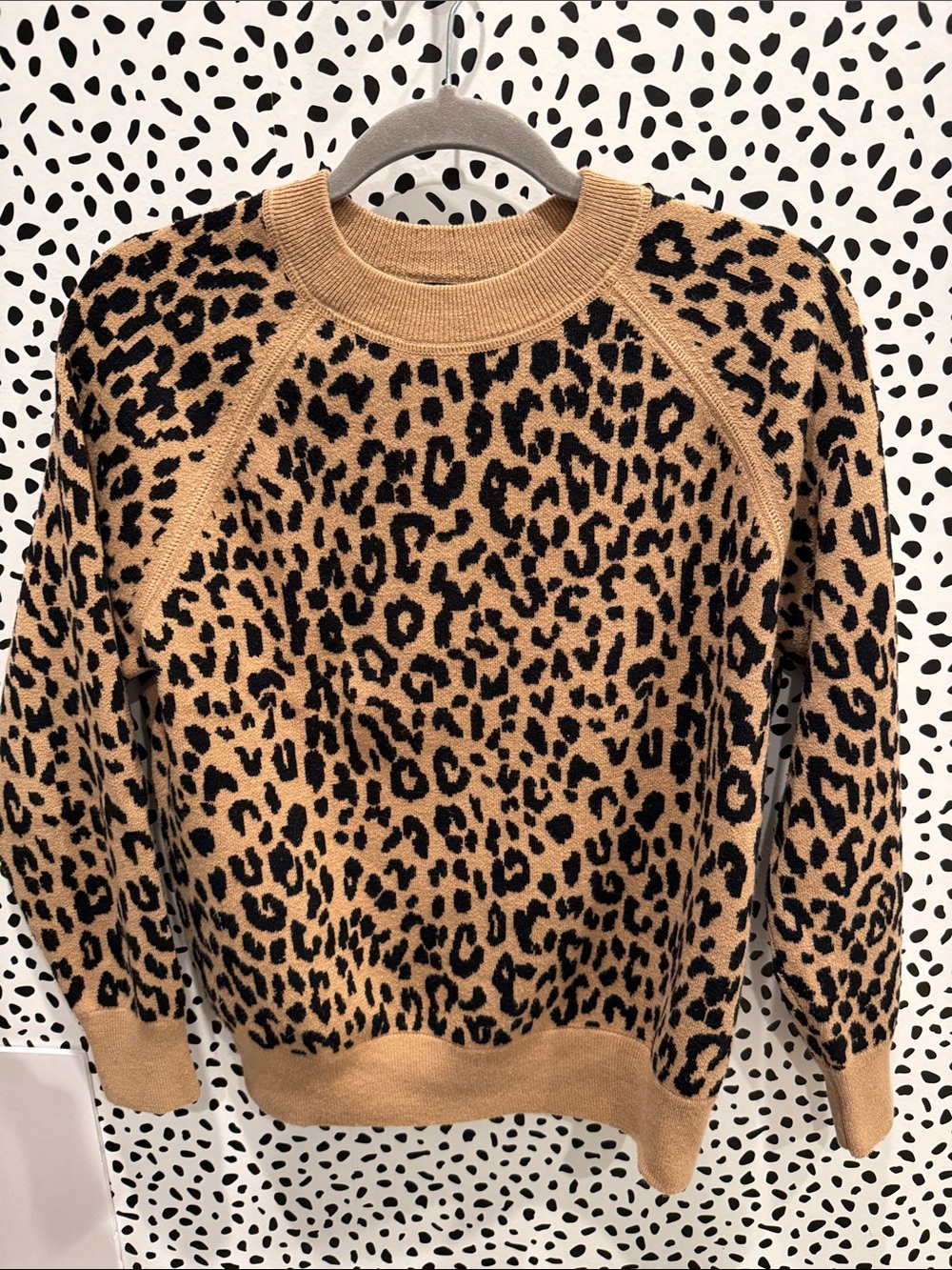 J. Crew Leopard Print Crewneck Sweater Tan/Black S Wool Cotton Camel